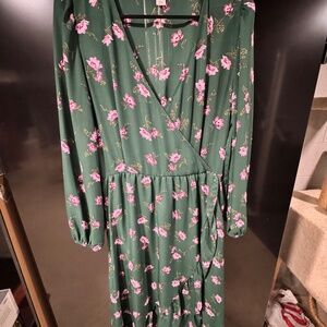 Green Floral Old Navy Wrap Dress